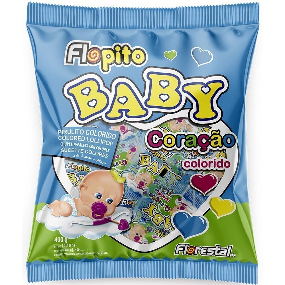 Pirulito Flopito Baby Coração Colorido Florestal 400g