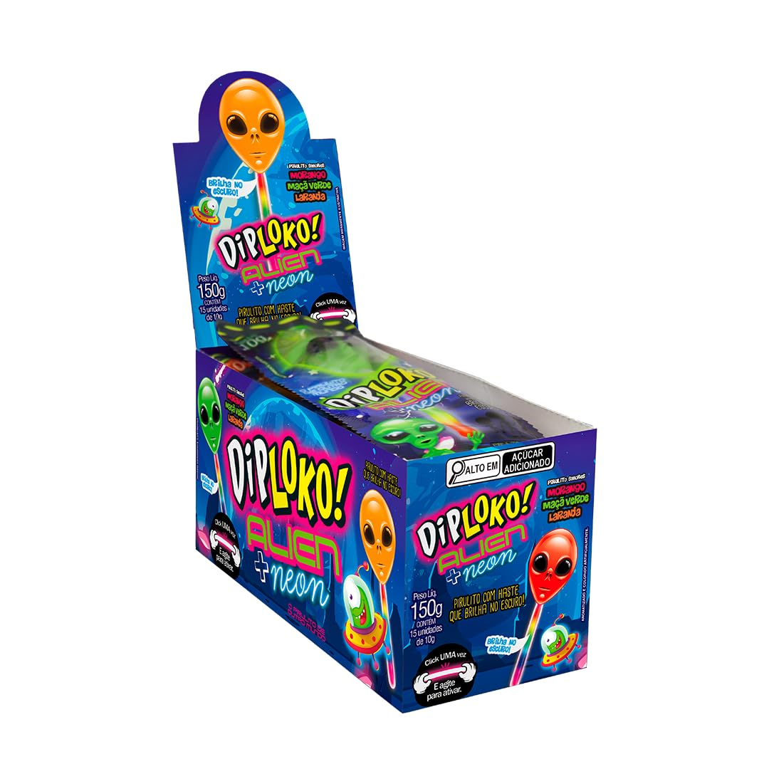 Pirulito Dip Loko Alien Neon Sortidos Danilla 150g