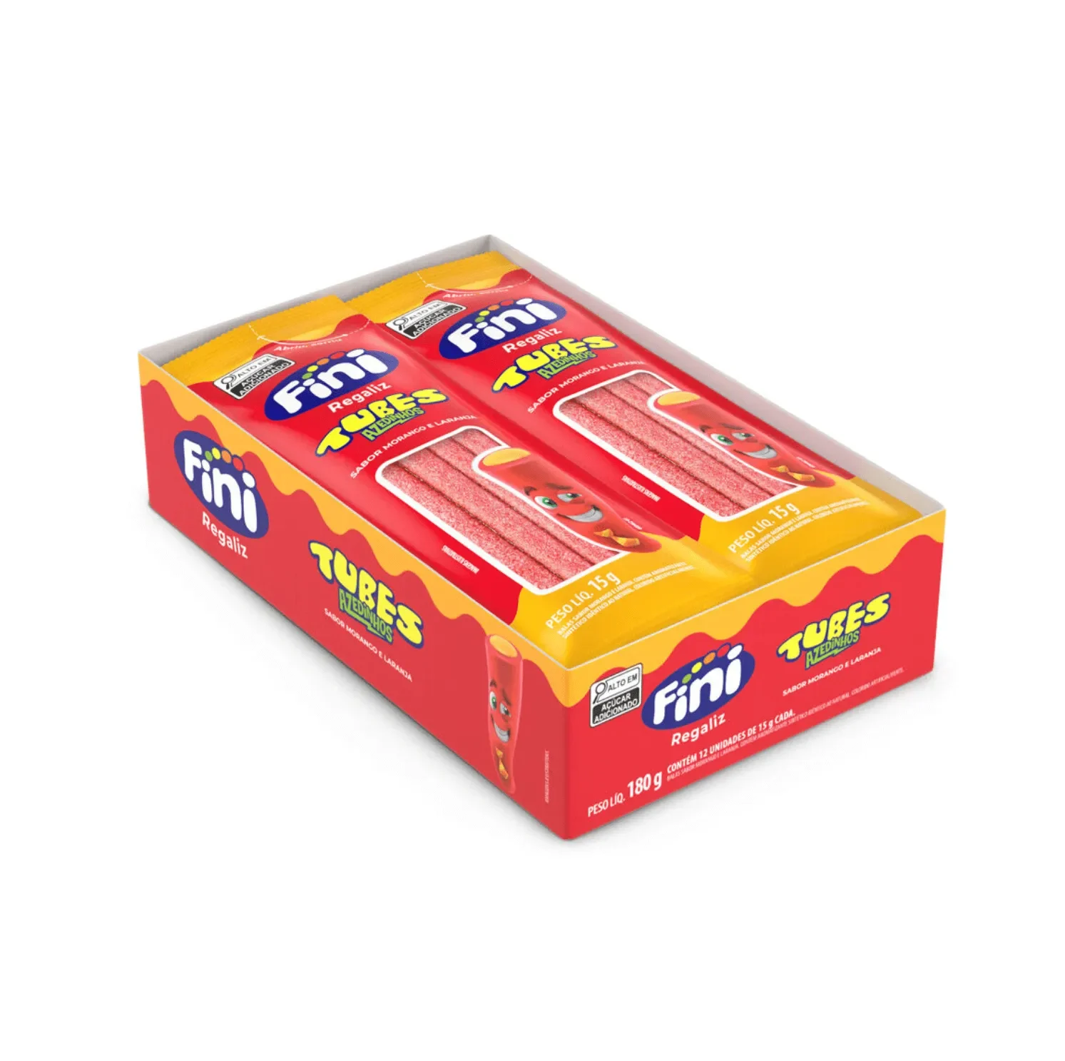 Bala de Gelatina Fini Tubes Morango e Laranja Azedinho 180g