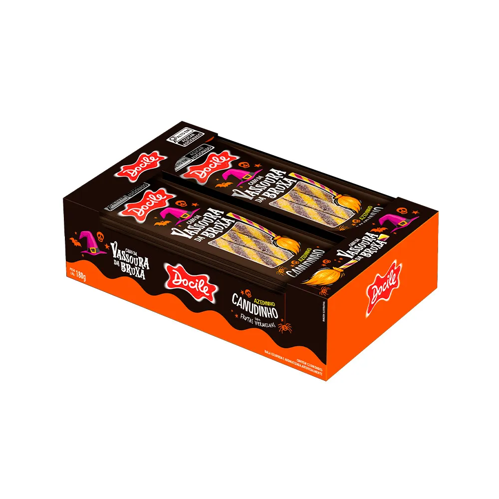 Bala de Gelatina Canudinho Cabo da Vassoura da Bruxa Docile12x15g